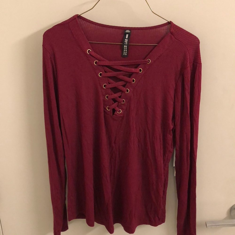 Burgundy criss cross long sleeve